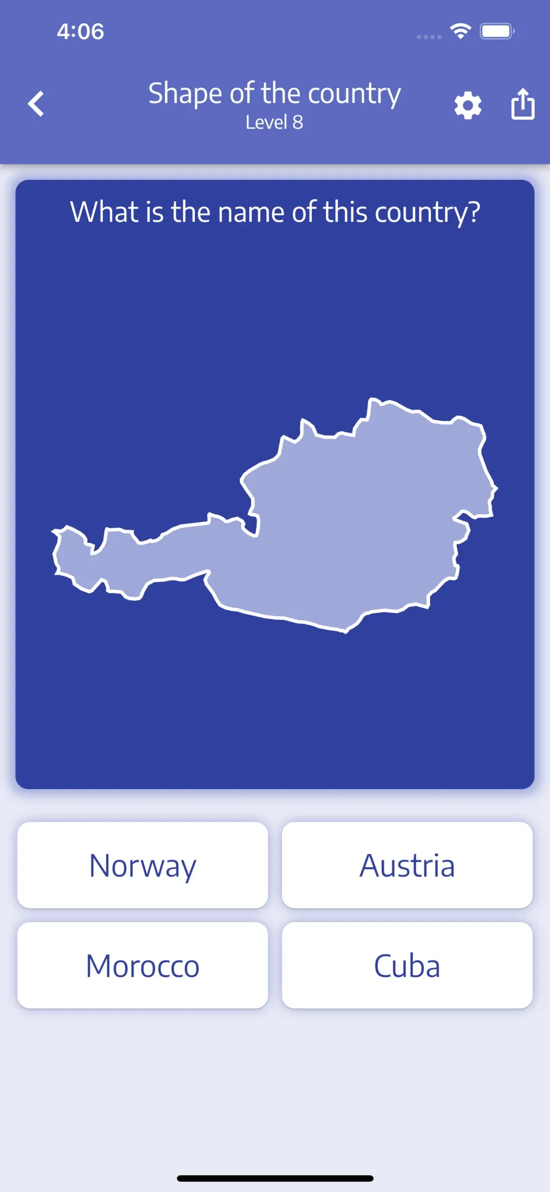 Recognize a country by its outline alone